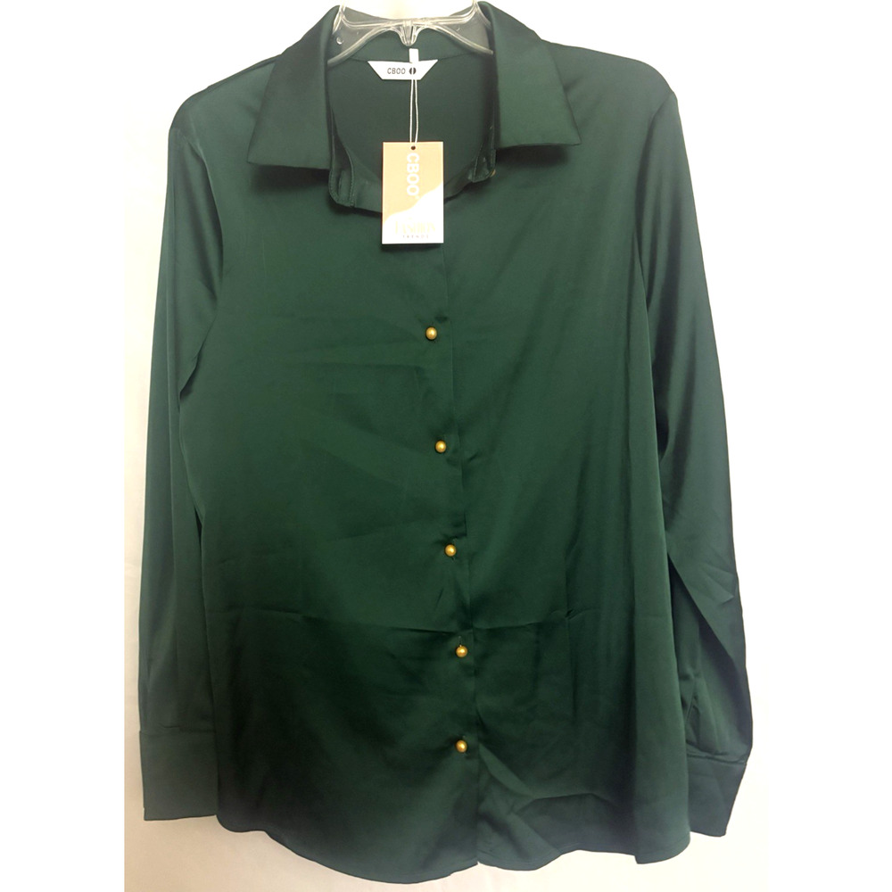 CBOO Womens Green Bottom Long Sleeves Size L Poliéster/Expanded